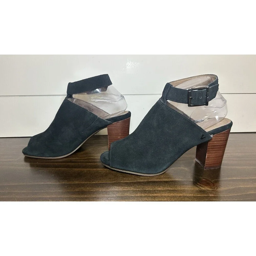 Vionic Kaia‎ Black Suede Chunky Heel Ankle Strap Sandals Women's 9